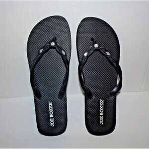 New Women’s Joe Boxer Flip Flop Sandals Black with Rhinestones  Thong Sz 11-12